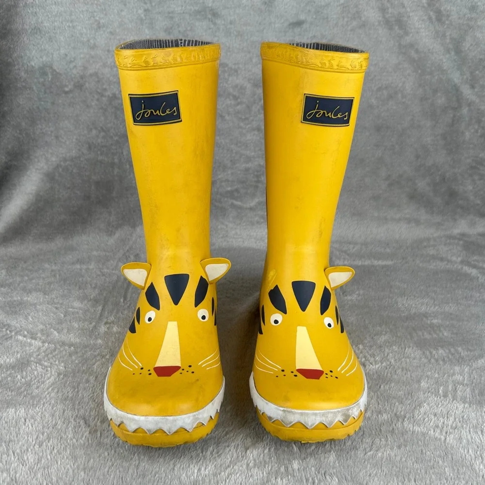 Joules Kids Yellow Tiger Rain Boots Waterproof Wellies Size US 2 EU 33